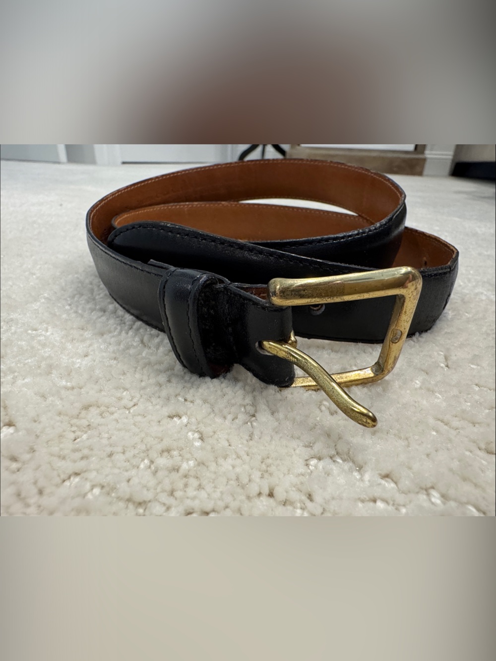 Classic Black Leather womens Belt with Gold Buckle waist 34cm / 85